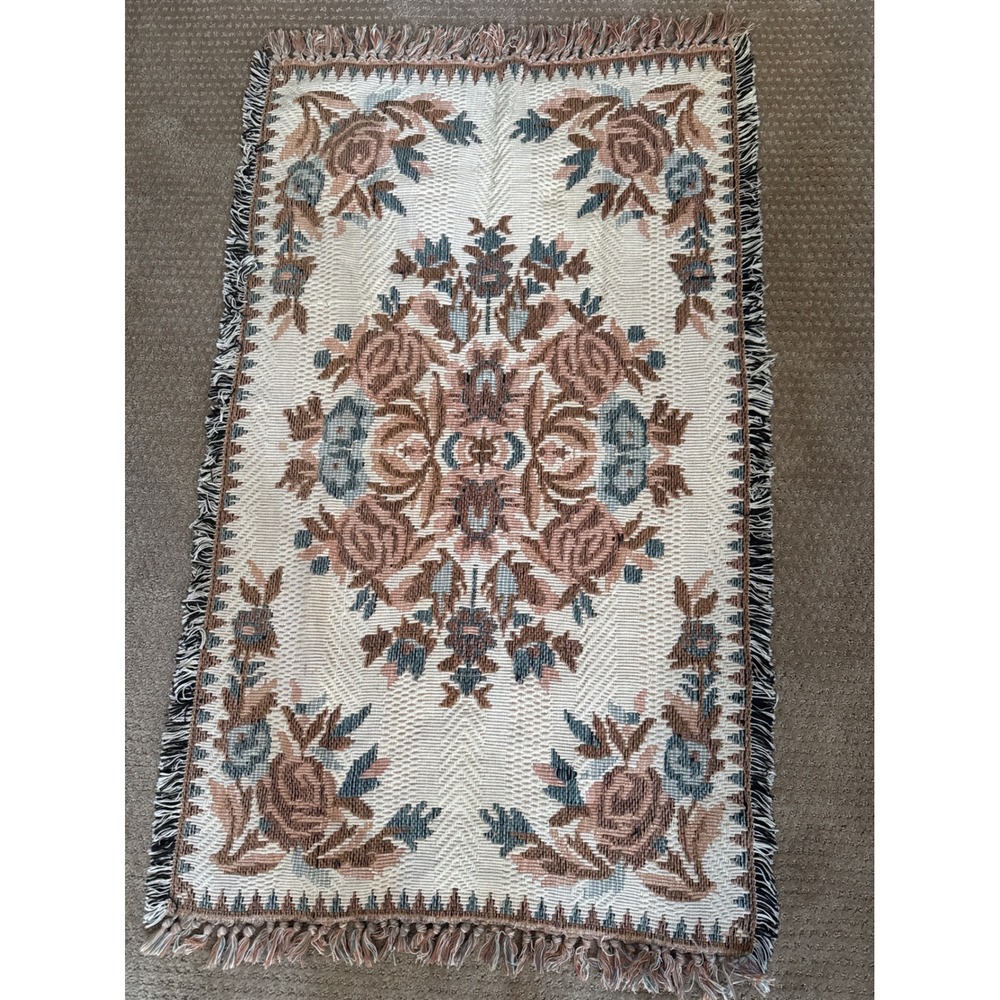 Vintage Hayim Co Jasmine Adirondack Floral Woven Cotton Rug 30x48 Hand Made 1993